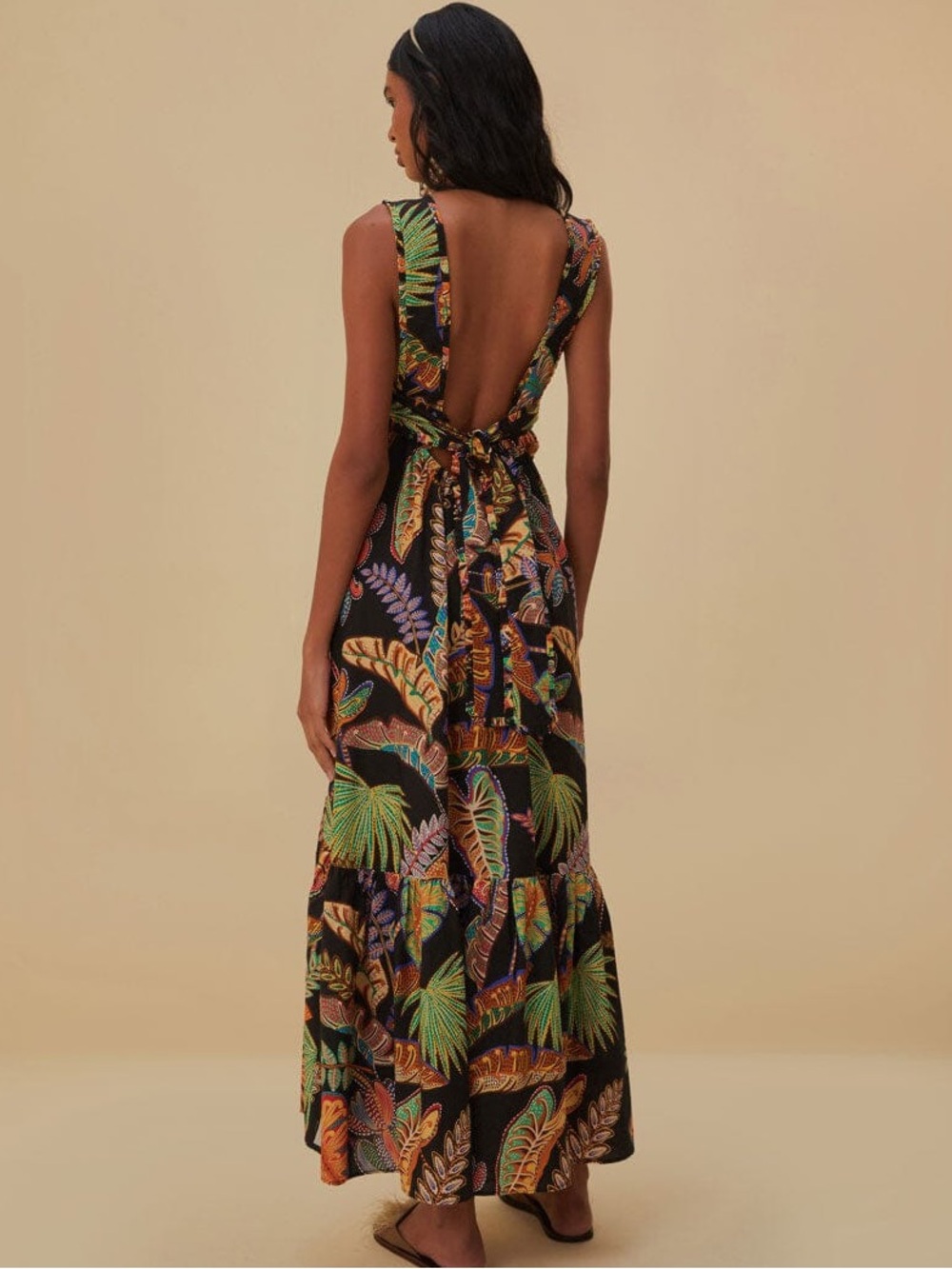 Farm Rio XxS Cool Foliage Black Sleeveless Maxi Dress - Picture 3 of 12